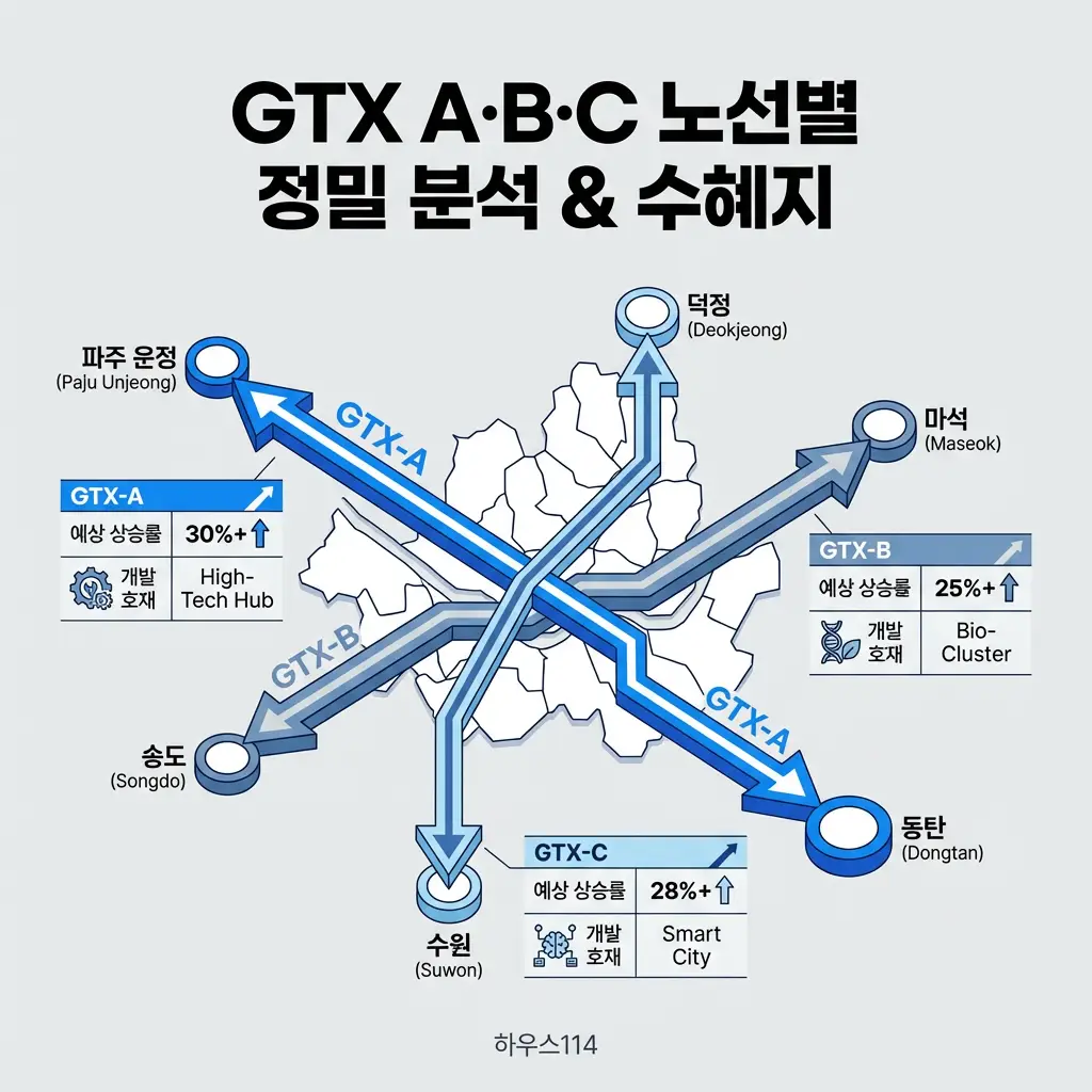 GTX A·B·C 노선별 정밀 분석 수혜지 집값 예상 상승률 부동산 투자 전략