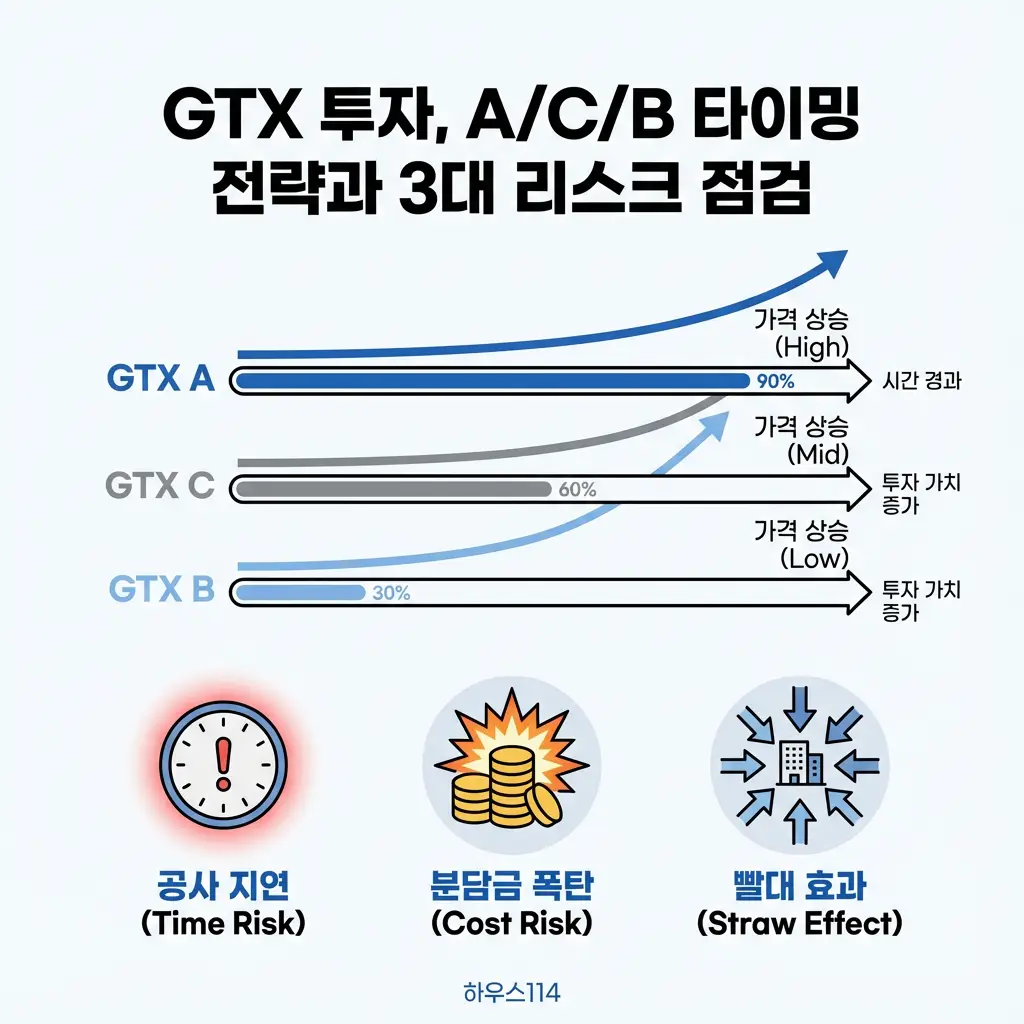 GTX 투자 타이밍 전략 A C B 가격 상승 비교 3대 리스크 공사 지연 분담금 빨대 효과 분석